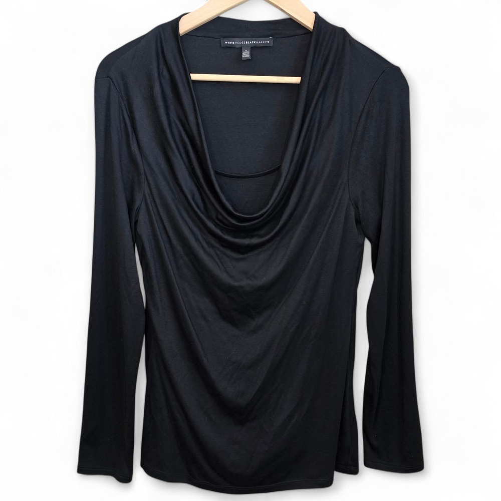 White House Black Market Top‎ Womens Small Black Cowl Neck Long Sleeve Casual
